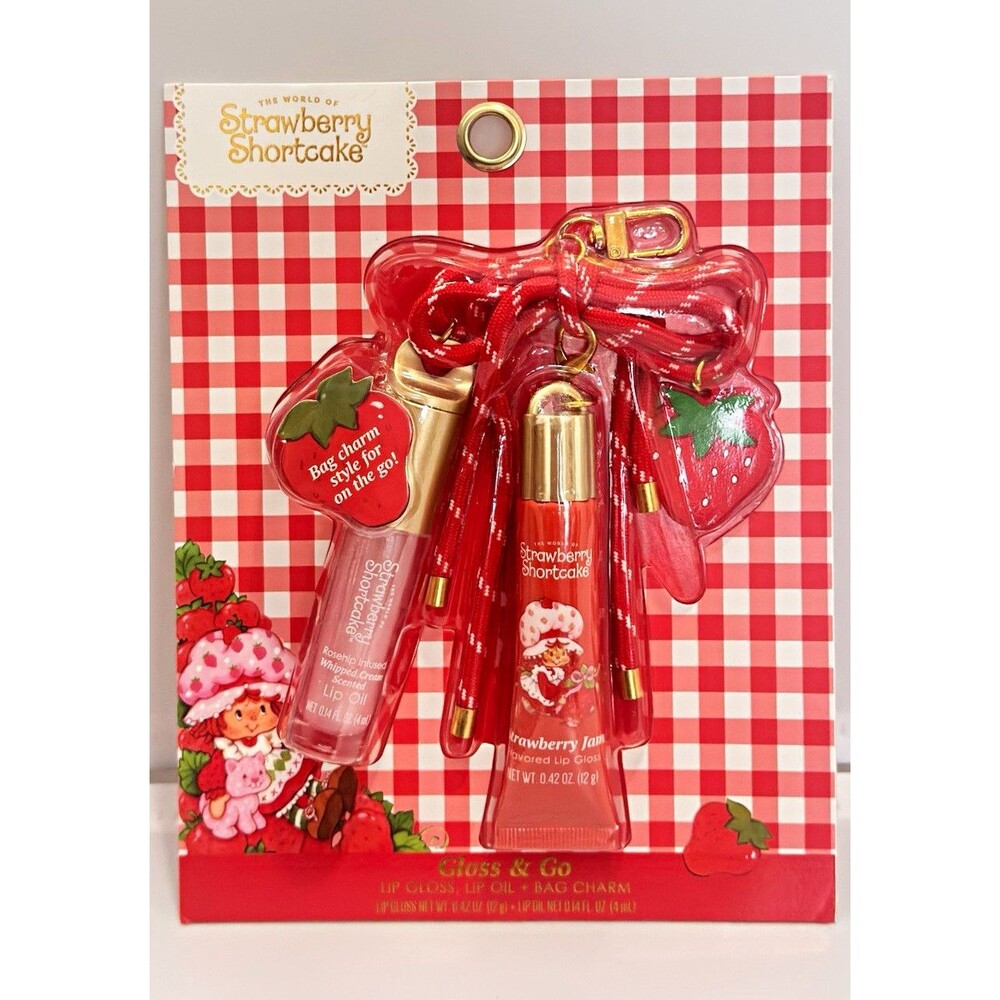 Strawberry Shortcake Gloss Go Lip Oil Gloss Bag Charm Set Keychain Taste Beauty